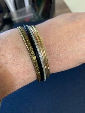 Stacked Mixed Metal and Black Bangle Bracelet Set